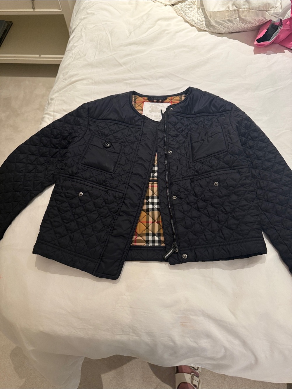 Burberry Black Quilted Jacket with Signature Check Lining